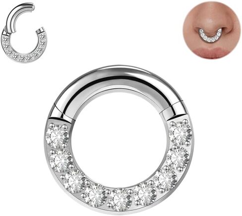 2G 4G 6G 8G 10G 12G Septum Rings Heavy Gauges Hinged Nose Rings Hoop With Cubic ZirconiaBody Piercing Rings for Septum Nose Lip Jewelry Cartilage Tragus Earrings Conch Piercing Jewelry Silver in Kuwait