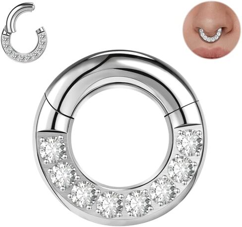 2G 4G 6G 8G 10G 12G Septum Rings Heavy Gauges Hinged Nose Rings Hoop With Cubic ZirconiaBody Piercing Rings for Septum Nose Lip Jewelry Cartilage Tragus Earrings Conch Piercing Jewelry Silver in Kuwait
