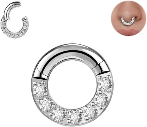 2G 4G 6G 8G 10G 12G Septum Rings Heavy Gauges Hinged Nose Rings Hoop With Cubic ZirconiaBody Piercing Rings for Septum Nose Lip Jewelry Cartilage Tragus Earrings Conch Piercing Jewelry Silver in Kuwait