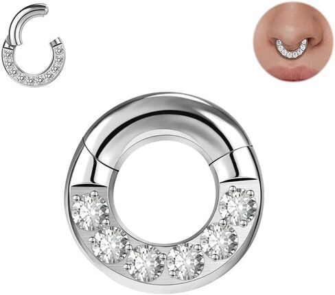 2G 4G 6G 8G 10G 12G Septum Rings Heavy Gauges Hinged Nose Rings Hoop With Cubic ZirconiaBody Piercing Rings for Septum Nose Lip Jewelry Cartilage Tragus Earrings Conch Piercing Jewelry Silver in Kuwait