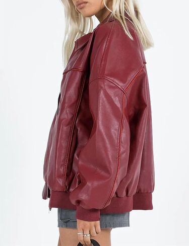 EsheSy Women's Oversized Leather Jacket Faux Suede Boyfriend Motorcycle Full Zip Bomber Jacket in Kuwait
