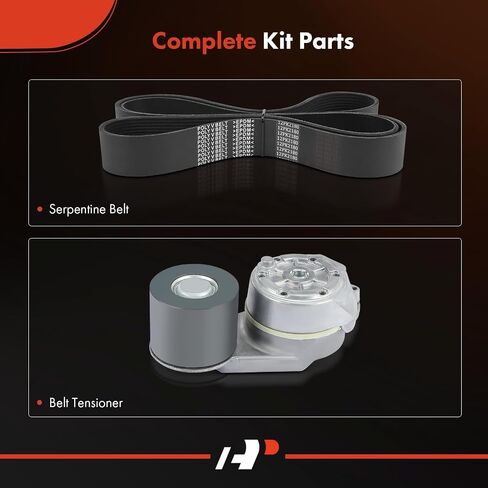 مجموعة حزام محرك سيربنتين A-Premium مع شداد متوافق مع سيارات Kenworth & Peterbilt - T2000 2010، T660 2011-2015 2017، T680، T700، T800، W900، 367، 388، 386، 387 2011، 389، 579، 587-14.9 لتر in Saudi Arabia