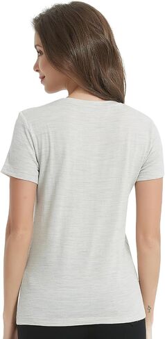 MERIGREENY Women's 100% Merino Wool T Shirts, Lightweight Base Layer, Anti-Odor Athletic Casual Tops for Running Hiking Gym, Light Grey, M in Saudi Arabia