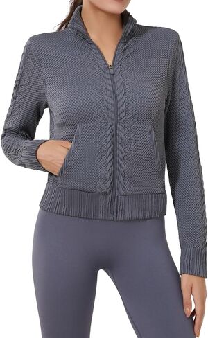 Women's Cardigan Jackets Cropped Lightweight Fall Open Front, Long Sleeve Knit Zip Up Sportswear Slim Fit Workout Tops in Kuwait