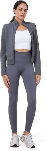 Women's Cardigan Jackets Cropped Lightweight Fall Open Front, Long Sleeve Knit Zip Up Sportswear Slim Fit Workout Tops in Kuwait