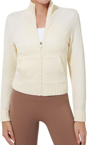 Women's Cardigan Jackets Cropped Lightweight Fall Open Front, Long Sleeve Knit Zip Up Sportswear Slim Fit Workout Tops in Kuwait