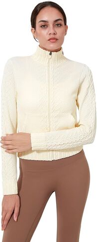 Women's Cardigan Jackets Cropped Lightweight Fall Open Front, Long Sleeve Knit Zip Up Sportswear Slim Fit Workout Tops in Kuwait