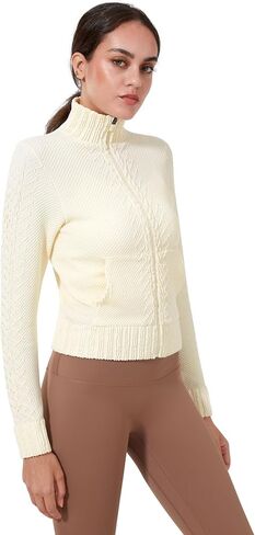 Women's Cardigan Jackets Cropped Lightweight Fall Open Front, Long Sleeve Knit Zip Up Sportswear Slim Fit Workout Tops in Kuwait