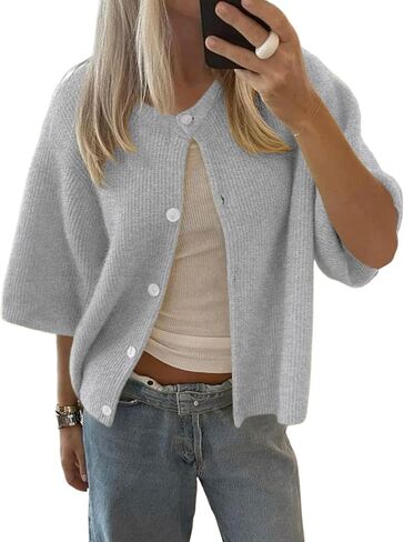 Women Short Sleeve Button Down Cropped Cardigan Sweater T-Shirts Y2k Girls Knit Pullover Crop Tops Fall Clothes in Saudi Arabia