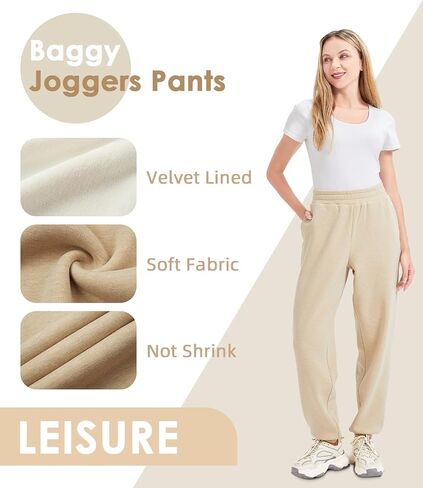 Womens Fleece Lined Sweatpants High Waisted Casual Baggy Sweatpants with Pockets Winter Thermal Jogger Pants in Saudi Arabia