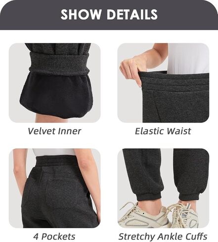 Womens Fleece Lined Sweatpants High Waisted Casual Baggy Sweatpants with Pockets Winter Thermal Jogger Pants in Saudi Arabia