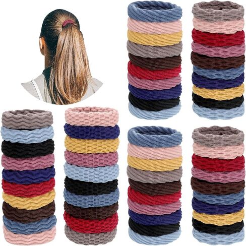 WILLBOND 60 Pieces Seamless Hair Ties, Cotton No Crease Hair Band for Women,girl,thick Heavy and Curly Hair,lightweight Highly Elastic,4 Styles (Mixed Color) in Saudi Arabia