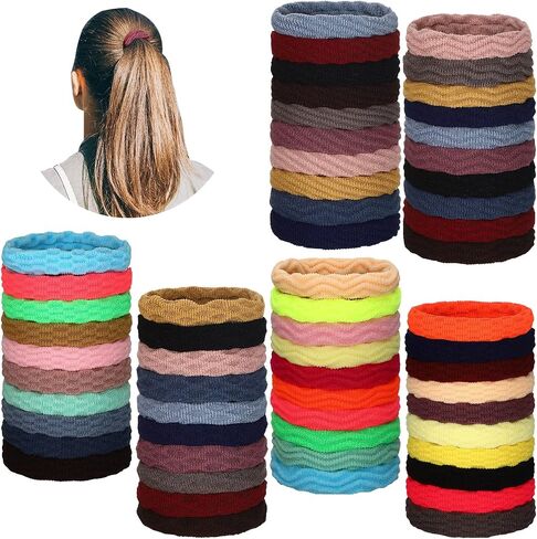 WILLBOND 60 Pieces Seamless Hair Ties, Cotton No Crease Hair Band for Women,girl,thick Heavy and Curly Hair,lightweight Highly Elastic,4 Styles (Mixed Color) in Saudi Arabia