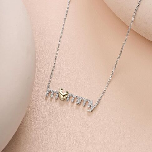 هدايا عيد ميلاد الأم من كالي تروف | قلادة من الفضة الإسترليني عيار 925 للنساء | 1/10cttw قلادة الماس الأبيض للنساء | قلادة بقلادة "الأم" هدية لها | مجوهرات الأزياء للنساء in Kuwait