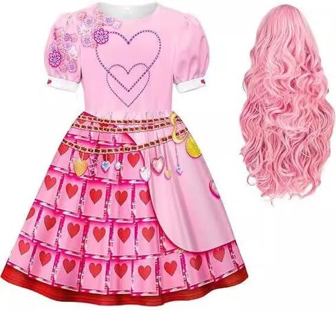 زي الفتيات الأحمر الفاخر للفتيات الأصغر سنًا من القلوب الحمراء بأكمام قصيرة فستان وردي لحفلات الهالوين التنكرية in Kuwait