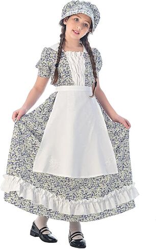 FCCAM Pioneer Dresses for Girls Colonial Dress Costume Short Sleeve Prairie Dresses with Apron in Kuwait