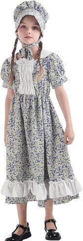 FCCAM Pioneer Dresses for Girls Colonial Dress Costume Short Sleeve Prairie Dresses with Apron in Kuwait