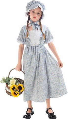 FCCAM Pioneer Dresses for Girls Colonial Dress Costume Short Sleeve Prairie Dresses with Apron in Kuwait