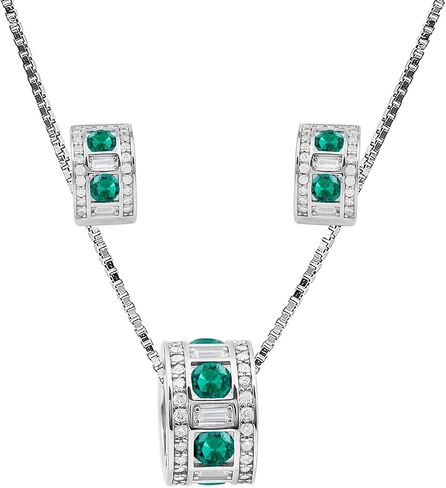 قام مختبر NW المعتمد بإنشاء مجموعة مجوهرات من الألماس والزمرد | طقم قلادة حلق الزمرد من الفضة المطلية بالذهب | جودة AAAA (جاهزة للهدايا) in Kuwait