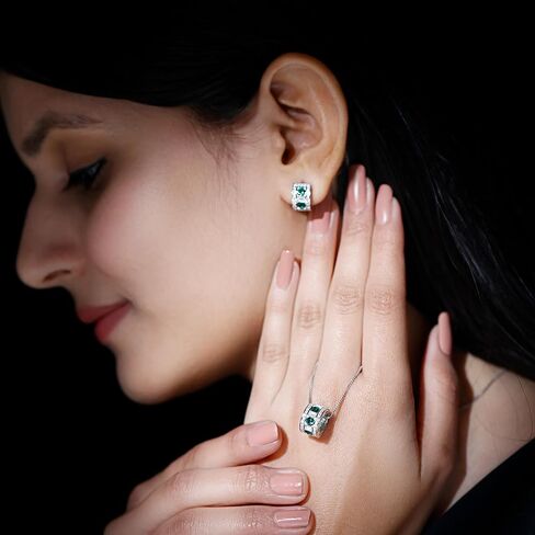 قام مختبر NW المعتمد بإنشاء مجموعة مجوهرات من الألماس والزمرد | طقم قلادة حلق الزمرد من الفضة المطلية بالذهب | جودة AAAA (جاهزة للهدايا) in Kuwait