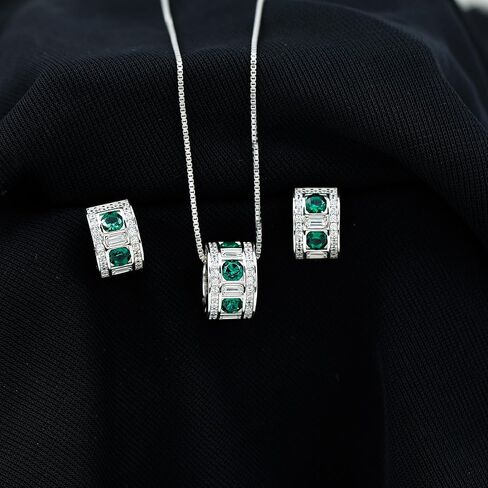 قام مختبر NW المعتمد بإنشاء مجموعة مجوهرات من الألماس والزمرد | طقم قلادة حلق الزمرد من الفضة المطلية بالذهب | جودة AAAA (جاهزة للهدايا) in Kuwait