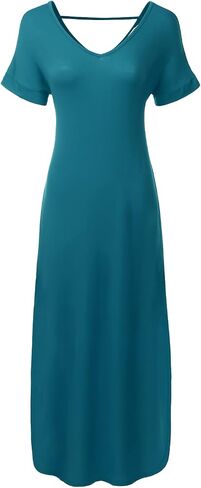 Women's Short Sleeve Loose Split Long Maxi Dress with Pockets (XS-XXL) in Saudi Arabia