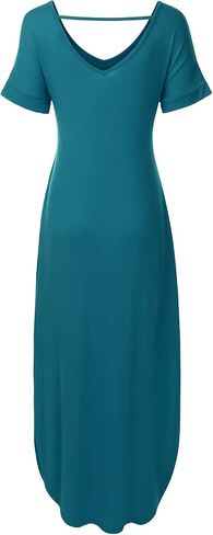 Women's Short Sleeve Loose Split Long Maxi Dress with Pockets (XS-XXL) in Saudi Arabia
