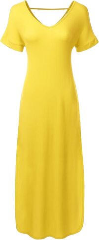 Women's Short Sleeve Loose Split Long Maxi Dress with Pockets (XS-XXL) in Saudi Arabia