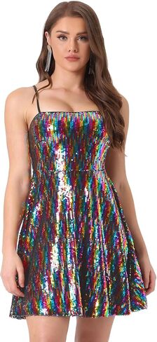 Allegra K Women's Glitter Sequin Dress Sexy Spaghetti Strap Sleeveless Mini Party Dress Clubwear in Saudi Arabia