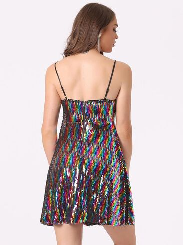 Allegra K Women's Glitter Sequin Dress Sexy Spaghetti Strap Sleeveless Mini Party Dress Clubwear in Saudi Arabia