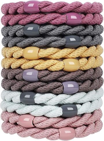 12 pcs Assorted Elastic Hair Ties, No-Metal Gentle Secure Hold Ponytail Holders, No Damage or Snagging Braided Hair Bands, Perfect for Girls and Women with Thick or Curly Hair (Multicolor 17) in Saudi Arabia