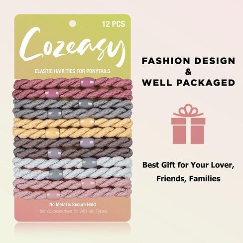 12 pcs Assorted Elastic Hair Ties, No-Metal Gentle Secure Hold Ponytail Holders, No Damage or Snagging Braided Hair Bands, Perfect for Girls and Women with Thick or Curly Hair (Multicolor 17) in Saudi Arabia
