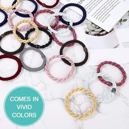 12 pcs Assorted Elastic Hair Ties, No-Metal Gentle Secure Hold Ponytail Holders, No Damage or Snagging Braided Hair Bands, Perfect for Girls and Women with Thick or Curly Hair (Multicolor 17) in Saudi Arabia