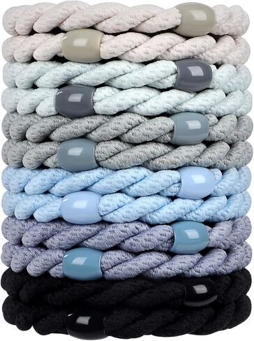 12 pcs Assorted Elastic Hair Ties, No-Metal Gentle Secure Hold Ponytail Holders, No Damage or Snagging Braided Hair Bands, Perfect for Girls and Women with Thick or Curly Hair (Multicolor 17) in Saudi Arabia