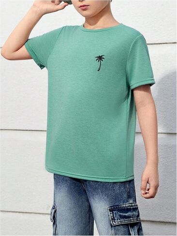 Boy's Tropical Graphic Casual Summer Tee Shirt Crew Neck Short Sleeve Simple T Shirts in Saudi Arabia