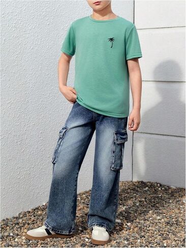 Boy's Tropical Graphic Casual Summer Tee Shirt Crew Neck Short Sleeve Simple T Shirts in Saudi Arabia