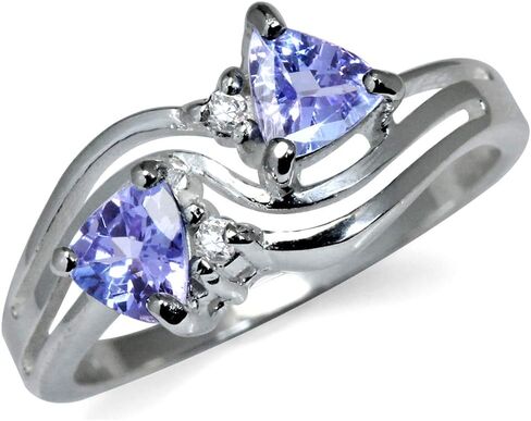 Silvershake Genuine Tanzanite and White Topaz 925 Sterling Silver 3 Lines Ring Size 8 in Saudi Arabia
