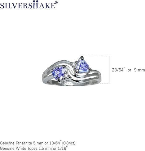 Silvershake Genuine Tanzanite and White Topaz 925 Sterling Silver 3 Lines Ring Size 8 in Saudi Arabia
