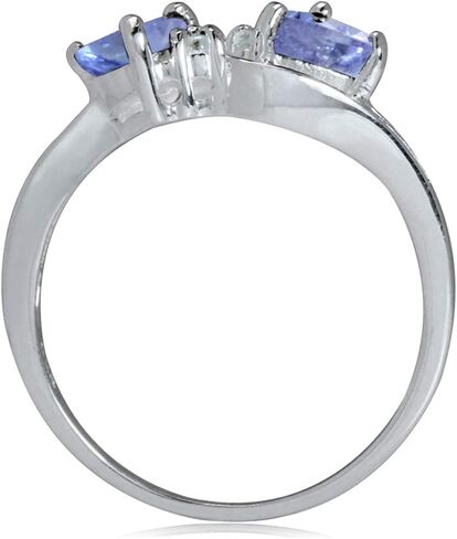 Silvershake Genuine Tanzanite and White Topaz 925 Sterling Silver 3 Lines Ring Size 8 in Saudi Arabia