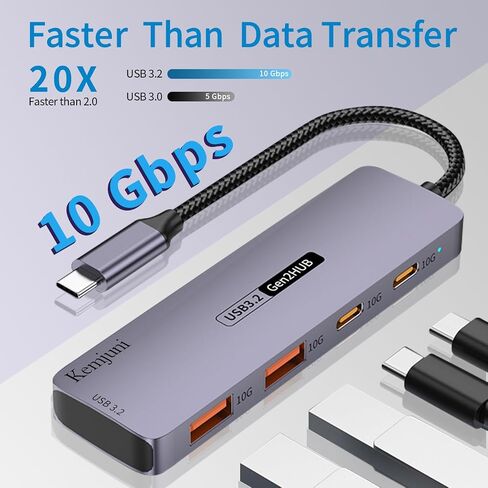 10Gbps USB C hub with 100W PD Charging USB C to USB C/A Adapter, USB3.2 GEN2 Speed USB/USB C Distributor with 1*USBA (10G) 3*USB C (10G). 4-Port USB C Adapter (Data Transfer only, no Display Support) in Saudi Arabia