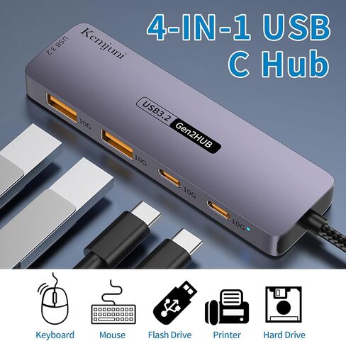 10Gbps USB C hub with 100W PD Charging USB C to USB C/A Adapter, USB3.2 GEN2 Speed USB/USB C Distributor with 1*USBA (10G) 3*USB C (10G). 4-Port USB C Adapter (Data Transfer only, no Display Support) in Saudi Arabia