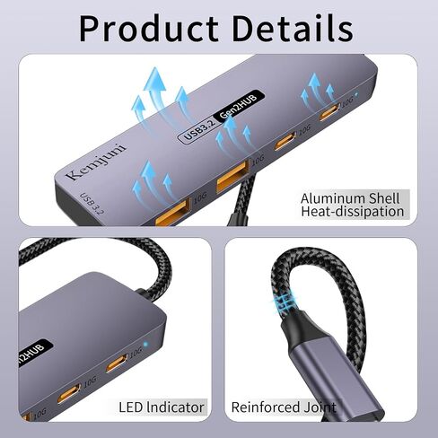 10Gbps USB C hub with 100W PD Charging USB C to USB C/A Adapter, USB3.2 GEN2 Speed USB/USB C Distributor with 1*USBA (10G) 3*USB C (10G). 4-Port USB C Adapter (Data Transfer only, no Display Support) in Saudi Arabia