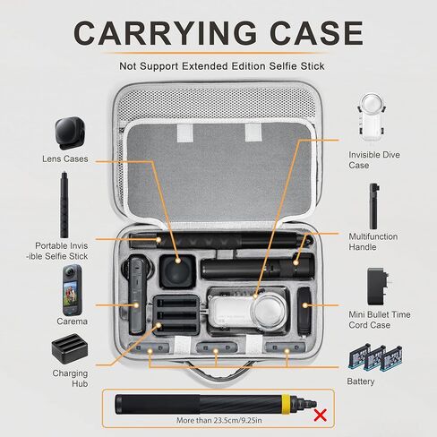 حقيبة حمل Tomat لجهاز Insta360 X4، حقيبة حماية محمولة للتخزين من البولي يوريثان، حقيبة سفر لملحقات Insta360 X4 بسعة كبيرة in Kuwait