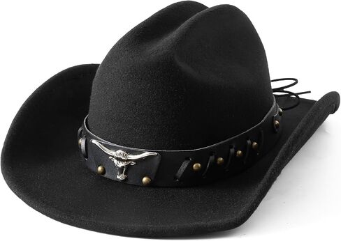 Lanzom Cowboy Hat for Women and Men with Shapeable Wide Brim Felt Western Hats for Cowboys and Cowgirls in Saudi Arabia