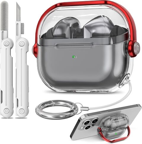 【مع قفل أمان】 حافظة Samsung Galaxy Buds 3 / حافظة Galaxy Buds 3 Pro، غطاء حافظة شفاف من مادة TPU متوافق مع Samsung Galaxy Buds3 Pro مع منظف مع سلسلة مفاتيح للرجال والنساء، شفاف + أبيض in Saudi Arabia