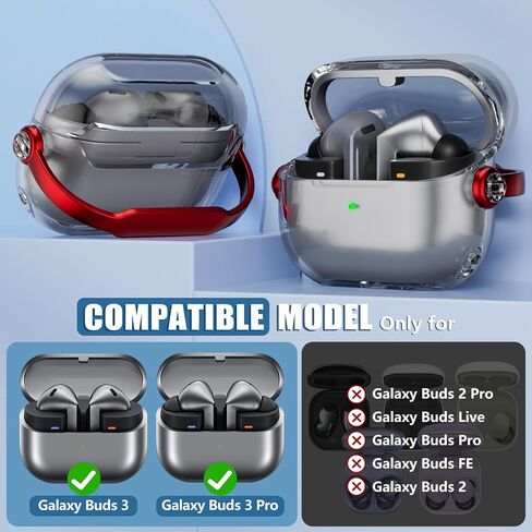 【مع قفل أمان】 حافظة Samsung Galaxy Buds 3 / حافظة Galaxy Buds 3 Pro، غطاء حافظة شفاف من مادة TPU متوافق مع Samsung Galaxy Buds3 Pro مع منظف مع سلسلة مفاتيح للرجال والنساء، شفاف + أبيض in Saudi Arabia