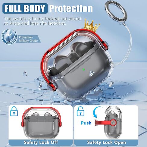 【مع قفل أمان】 حافظة Samsung Galaxy Buds 3 / حافظة Galaxy Buds 3 Pro، غطاء حافظة شفاف من مادة TPU متوافق مع Samsung Galaxy Buds3 Pro مع منظف مع سلسلة مفاتيح للرجال والنساء، شفاف + أبيض in Saudi Arabia