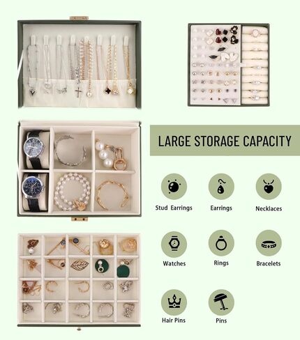 Jewelry Box for Women Girls, 3 Layers Large Jewelry Organizer Storage Case with Lock,Travel Jewelry Organizer Box Display for Ideal Gift Earring Necklace Bracelet Ring Watches in Saudi Arabia