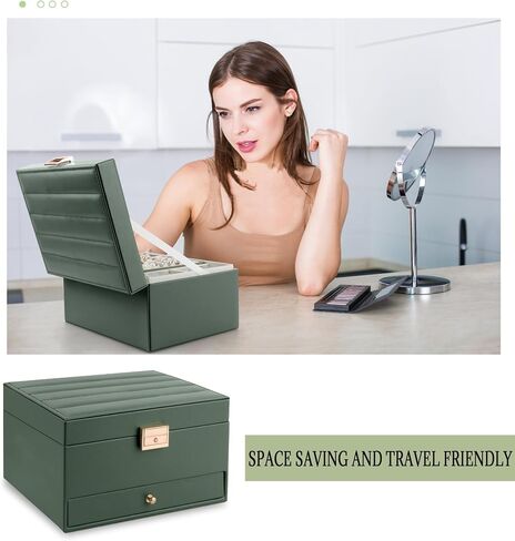 Jewelry Box for Women Girls, 3 Layers Large Jewelry Organizer Storage Case with Lock,Travel Jewelry Organizer Box Display for Ideal Gift Earring Necklace Bracelet Ring Watches in Saudi Arabia