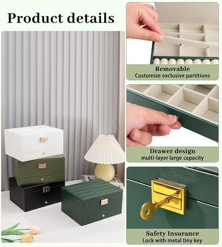 Jewelry Box for Women Girls, 3 Layers Large Jewelry Organizer Storage Case with Lock,Travel Jewelry Organizer Box Display for Ideal Gift Earring Necklace Bracelet Ring Watches in Saudi Arabia